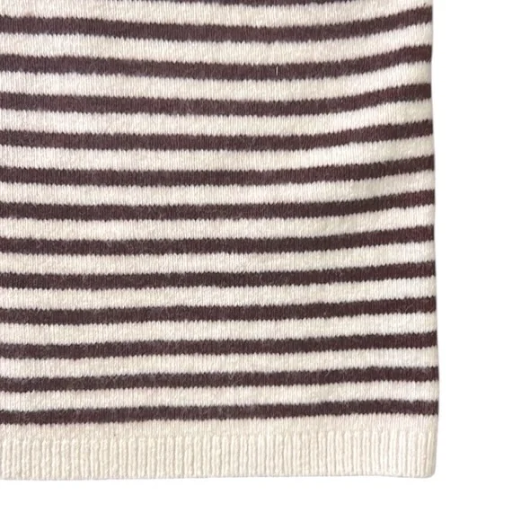 LOFT Mock Neck Short Sleeve Wool White Striped Pullover Sweater Women's Medium - Picture 5 of 13